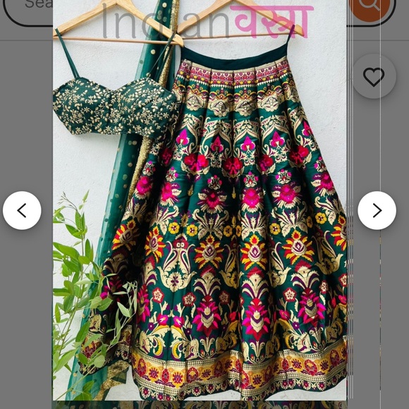 Embroidered Silk Green and Gold Lehenga Set - Picture 3 of 8